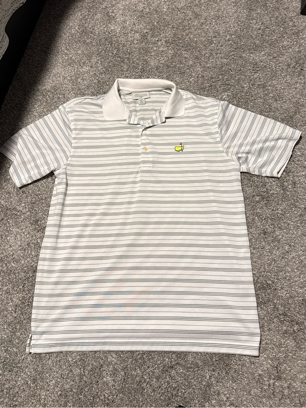 Masters Performance Golf Polo Men’s Medium Shirt Green White Striped Soft